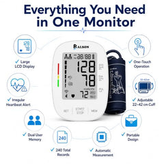 Balson BL-BP-350 Automatic Digital Blood Pressure Monitoring Machine Device for Upper Arm | Large LED Display | Dual User 2×120 Memory | Irregular Heartbeat Detection | One-Touch Operation | Adjustable Cuff 22-42cm | Home BP Machine with 1 Year Warranty