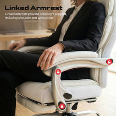 DROGO Emperium Office Chair for Work from Home 400LBS | Ergonomic Executive Boss Chair with PU Leather,High Back, Spacious Cushion Seat & Pumping Lumbar Support | Premium Metal Base & Footrest (White)