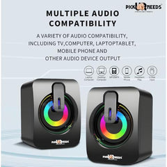 Pick Ur Needs RGB Multimedia Speakers High Bass USB Powered Desktop Speakers with Dynamic LED Lights Wired Speakers for PC, Laptop & Gaming