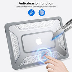 ProElite Transparent Case for MacBook Neo 13 inch 2026 Model Touch ID, Heavy Duty Honeycomb Hard Shell with Slim TPU Bumper and Fold Kickstand, Dark Blue