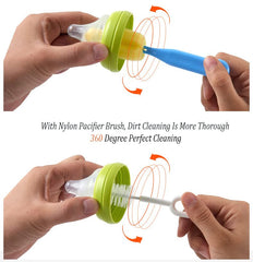 Syga Baby Milk Bottle Nipple Straw Brush Sponge Nylon Cleaning Brush Cleaner Bottle Tong Set (Color May Vary) (4 Pcs)