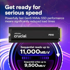 Crucial® P510 2TB PCIe Gen5 NVMe™ 2280 M.2 SSD with heatsink