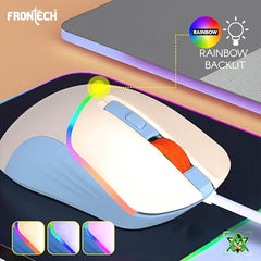 FRONTECH MS-0105 Wired Gaming Mouse | 7200 DPI | 6 Programmable Buttons | 7-Color RGB Gaming Mouse Rainbow Lighting | Ergonomic Gaming Mouse | White & Blue | USB Interface | 1.5m Braided Cable
