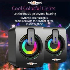 Pick Ur Needs RGB Multimedia Speakers High Bass USB Powered Desktop Speakers with Dynamic LED Lights Wired Speakers for PC, Laptop & Gaming