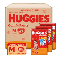 Huggies Comfy Pants Baby Diaper, Large (L) Size (9-14 Kgs), Pack of 192 (96 count, Pack of 2)