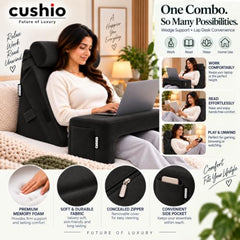 CUSHIO Lap Desk & Wedge Combo for Laptops, Study and Reading (Black)