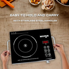 MILTON Classic 2200 Watt Infrared Cooktop with Crystal Glass & Touch Panel | 4 Pre set cooking Modes | Stir-fry | BBQ | Hot Pot | Steam | 60°C to 600°C | Digital time & Watt display - Classic SIlver