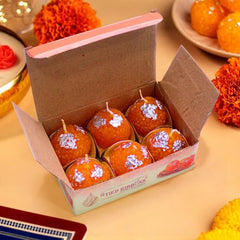 TIED RIBBONS Set of 6 Motichoor Ladoo Shaped Candles for Home, Pooja & Gifting | Wedding & Festival Décor | Candle for Gift - Diwali Decoration Items for (2-3 Hours Burning Time, Unscented)