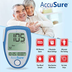 AccuSure Blue Blood Glucose Meter Contains Free 25 Strips