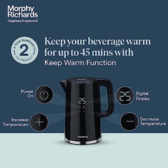 Morphy Richards Windsor Series 1.7 Litre Digital Electric Kettle|Digital Display with Touch Controls|Strix Controller: Accurate Temperature Control|Keep warm function|2 Years Product Warranty|Black