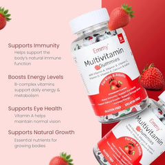 Emmy Multivitamin Gummies for Kids & Adults | Daily Nutrition Support | Tasty Chewable Vitamin Gummies | Immunity, Energy & Growth Support | Strawberry Flavour | USFDA, WHO-GMP & ISO | (60 Gummies) (Pack of 2)