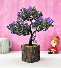 Dekorly Small Artificial Bonsai Tree Fake Plant Potted House Plants Japanese Pine Bonsai Plant Faux Bonsai for Home Indoor Decoration Office (Wooden Potted Plants, Design-G)