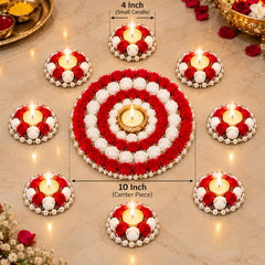 Webelkart Premium Pack of 9 Diwali Decoration Flower Rangoli Diwali Decorative Rangoli with Diya Set, Tea Light Candle Holder Floor Rangoli Festival Decor Home,Deepawali Center 10" and Samll 4" in
