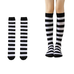 MOMISY Knee Socks for Womenand Girls Premium Cotton Blend, Breathable Long Knee High Stockings, Ultimate Comfort and Style, Ideal for Daily Use- Pack of 1 (Free Size) (Black White)