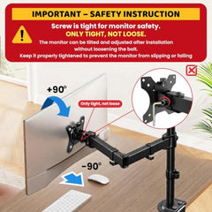 Dyazo Single Monitor Desk Mount Stand | Height Adjustable Fully Articulating Arm for 13–32 Inch Screens | VESA 75×75/100×100 Compatible | Tilt & Rotate Monitor Holder with C-Clamp/Grommet Base (Black)