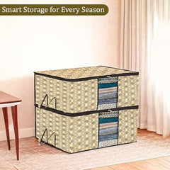 Kuber Industries Non-Woven Underbed Storage Bag | Clothes Storage Organizer | Blanket Cover With Clear Window | Zipper Closure & Handle Cloth Organizer | Check-Design | Large | Pack Of 4 | Cream