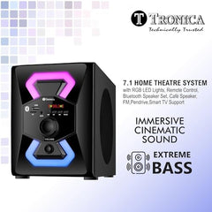 TRONICA Donald Upgraded PRO 7.1 65W Home Theatre System with RGB LED Lights, Remote Control, Bluetooth Speaker Set, FM, Pendrive,Smart TV Support