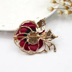 SYGA Women's Floral Brooch Pin with Rhinestones and Pearls (Red)