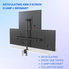 Triple Monitor Arm for 13–27” Screens, 3 Screen Full Motion Desk Mount Stand, Heavy Duty with 180° Swivel, 360° Rotation, +90°/-85° Tilt, VESA 75x75/100x100, 8kg Load per Arm