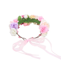 SYGA Medium Sized Rose Floral Crown Hair Wreath Leave Flower Tiara Headband with Adjustable Ribbon