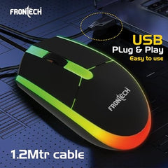 FRONTECH Wired Optical Mouse | 1200 DPI | 3-Button | Rainbow RGB Lighting | 1.2m Cable | 1 Year Limited Warranty (MS-0107)