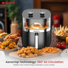 Havells Prolife Stellar Chef Smartchoice Air Fryer 5.5 Ltr|1500 Watts|See Through Window|Aerocrisp Tech: Rapid air circulation in every direction|Non Stick Silicon Coated Basket|2 Year Brand Warranty
