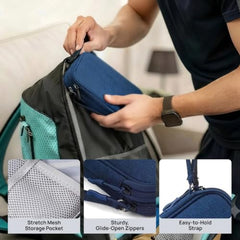 Elfora Compact Cable Organizer Bag | Double Layer Storage Pouch for Cables, Chargers, AirPods, Power Bank & Other Accessories | Durable & Portable Nylon Travel Case with Mesh Pockets – Blue