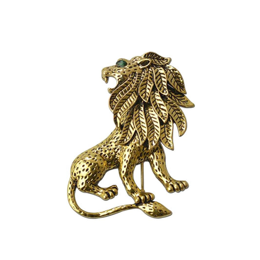 SYGA Men's Lion Brooch Pin with Golden Finish, Decorative Fastening for Clothing