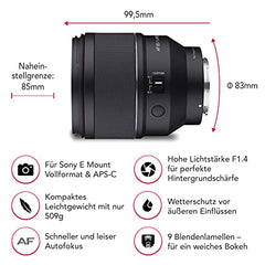 Samyang AF 85mm F1.4 FE II Lens for Sony E, Black