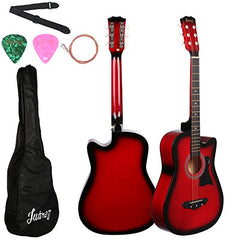 Juârez Acoustic Guitar Kit, JRZ38C/BK 38 Inch Cutaway, 038C with Bag, Strings, Pick and Strap, Black