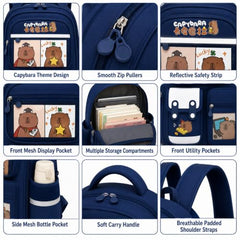 TS WITH TECHSUN College Laptop Backpack for Women & Teens with Zipper Pouch | School Bag for Girls 13-14 Years | 18 Inch Book Backpack | Travel School Bag, Tuition, Coaching (CAPYBARA - BROWN)