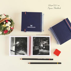 MENORAH - Artist Square Sketch Book - 180 GSM - Square Drawing Book - (100 Pages/50 Sheets) - Hard Metal Spiral Bound - (15.0 cm x 15.0 cm) - Pink