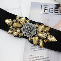 SYGA Women's Diamante Buckle Stretchy PU Leather Cinch Belt in Black (Pack of 1) - WAIST SIZE 26-35 INCHES