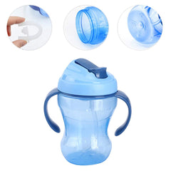 Syga Silicone 260 ml Kids Toddlers Water Bottle Cup, Handle Training Learning Gourd-Shaped Drinking Straw Bottle (Blue)