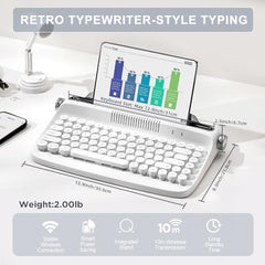 YUNZII ACTTO B303 Wireless Typewriter Keyboard, Retro Bluetooth Aesthetic Keyboard with Integrated Stand for Multi-Device (B303, Midnight)