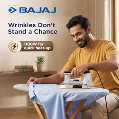 Bajaj DHX-9 1000W Heavy Weight Dry Iron | Advance Soleplate And Anti-Bacterial German Coating Technology | Multiple Temperature Levels | 2 Yr Warranty 【Ivory】