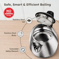Prestige 1.5L PKOSS Stainless Steel Electric Kettle | 1350 Watts| Elegant Design | Cool-touch Handle and Lid | Automatic Cut-Off and Single-Touch Lid Locking | Black | 1Y Warranty | ISI Certified