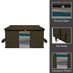 Amazon Brand - Solimo Underbed Storage Bag | Clothes Storage Organizer | Clear Window Blanket Cover | Cloth Organizer With Handle | Jute-Print Design | Large (Grey, Pack Of 3), 65 X 47 X 31 Cm