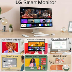 LG 27U511SA 68.58 cm (27 Inch) Full HD (1920x1080) IPS Smart Monitor with webOS, 100Hz, Wi-Fi, Bluetooth, Miracast, AirPlay2, Speakers, HDMI, USB-A, Slim Stand, 3-Side Virtually Borderless, (White)