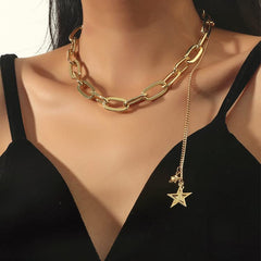SYGA Metal Punk Style Acrylic Chain Buckle Fashion Necklace Jewellery For Women, Engagement, Gift, Party -Golden
