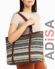 ADISA Women's Office Laptop Handbag Large Printed Shoulder Bag (ADW4087-BLA-ORA)