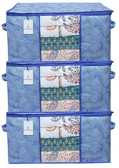 Kuber Industries Non-Woven Underbed Storage Bag | Clothes Storage Organizer | Blanket Cover With Clear Window | Zipper Closure & Handle Cloth Organizer | Check-Design | Large | Pack Of 4 | Cream
