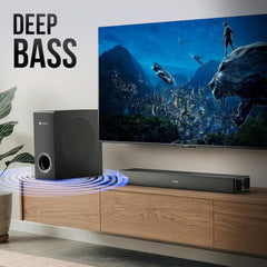 Portronics 140W Pure Sound 110 2.1 Channel Home Theatre with Deep Base Wired Subwoofer, Bluetooth 5.3, TI DSP Chipset, HDMI ARC, Optical, USB, AUX, Multiple EQ Modes, Remote (Black)