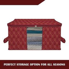 Amazon Brand - Solimo Underbed Storage Bag | Clothes Storage Organizer | Clear Window Blanket Cover | Cloth Organizer With Handle | Jute-Print Design | Large (Grey, Pack Of 3), 65 X 47 X 31 Cm