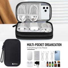 Elfora Compact Cable Organizer Bag | Double Layer Storage Pouch for Cables, Chargers, AirPods, Power Bank & Other Accessories | Durable & Portable Nylon Travel Case with Mesh Pockets – Blue