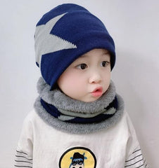 MOMISY Kids Winter Hat and Scarf Set, 2Pcs Warm Knit Beanie Cap and Scarf for 5-10 Years Old (Navy Blue)