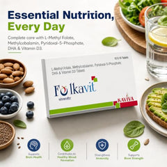 KAVIVA Folkavit L-Methyl Folate, Methylcobalamin, Pyridoxal-5-Phosphate, DHA & Vitamin D3 Tablets | Nutritional Supplement | 10 x 10 Tablets |