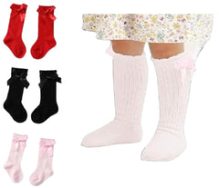 MOMISY Baby Girl's 3 Pairs of Baby Spring Winter And Autumn Combed Cotton Long Tube Knee-High Socks (RedBlackPink, 1-2Y)