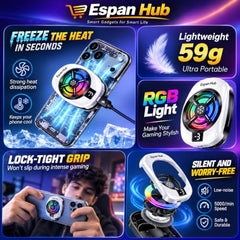 Espanan Hub TL16 Mobile Phone Cooler Fan, Back Clip Radiator Cooling Fan with USB Cable, Portable Phone Cooling Fan for Gaming, Live Streaming & Long Mobile Use