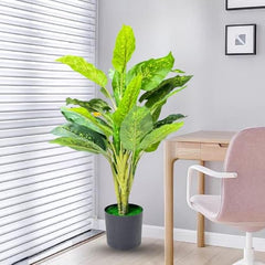GARDEN GYANI Artificial Areca Palm Plant with Black Pot – 145 cm Tall Faux Tropical Decorative Plant with 35 Leaves for Home, Office & Living Room Décor